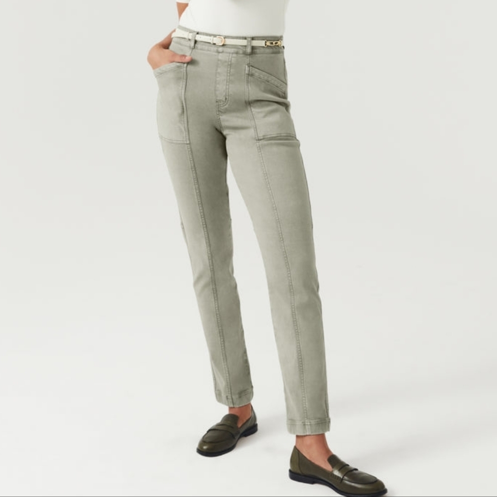Spanx Pants Stretch Twill Straight Olive Green Pull On High Rise Pockets NWT